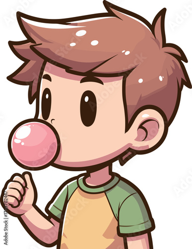 風船ガムを膨らます少年のイラスト