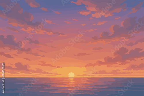 夕焼けの景色のイラスト