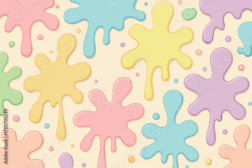 壁に飛び散ったパステルカラーのインクのイラスト