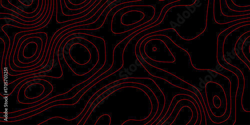 Modern Futuristic Sci Fi Abstract Background with Red Neon Topographic Wave Contours on Black Cyber Digital Grid Vector Wallpaper