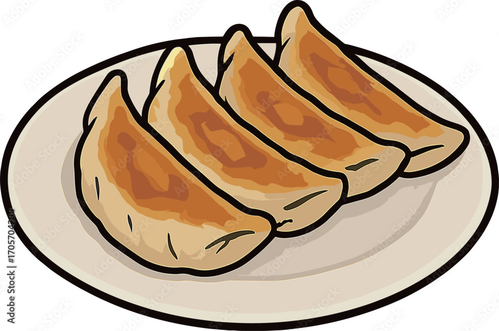 Obraz premium 4つの焼き餃子のイラスト