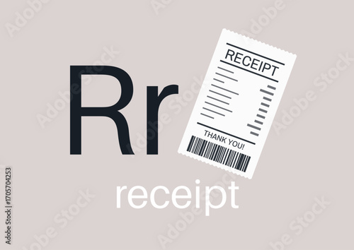 A visual representation connects the letter R with the concept of a receipt, This clever design highlights the importance of the alphabet in everyday life, emphasizing creativity and function.