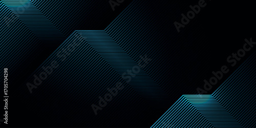 Dark abstract background with overlapping glowing blue lines. Modern graphic design element for covers, banners, flyers, cards, or brochures.