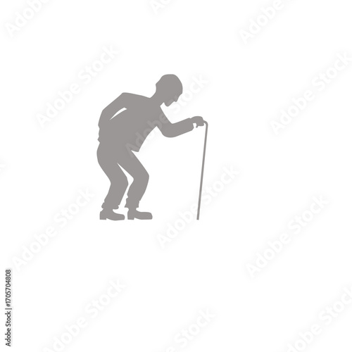 Senior Silhouette A Solitary Stroll with a Cane -  Aging, Mobility, and Dignity in a Single Grey Shade