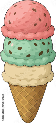 三段のアイスクリームのイラスト