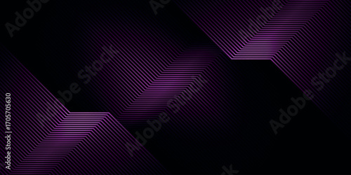 Dark abstract background with overlapping glowing purple lines. Modern graphic design element for covers, banners, flyers, cards, or brochures.