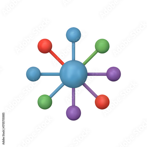 abstract 3D atom model with colorful balls isolated on white background