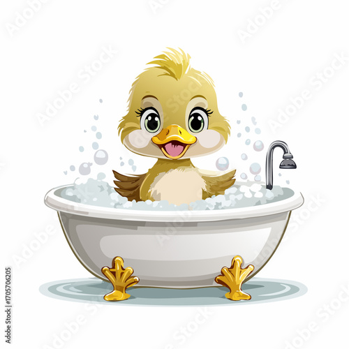 Niedliches Entenküken in einer Badewanne