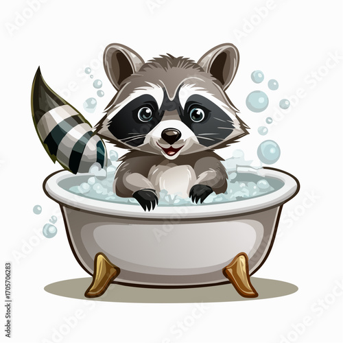 Niedlicher Waschbär in einer Badewanne