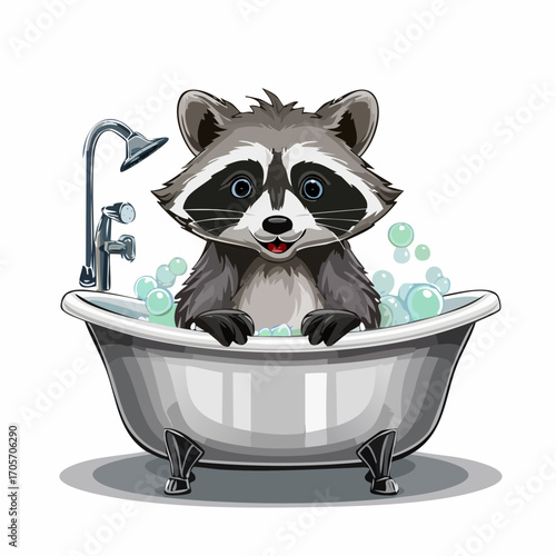Niedlicher Waschbär in einer Badewanne