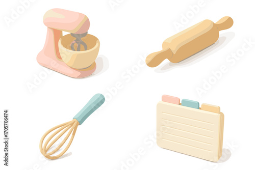 Vibrant pastel kitchen utensils and recipe organizer with colorful tabs for baking and culinary organization and home cooking