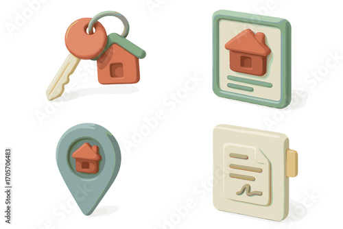 Stylized icons for real estate and property ownership concepts