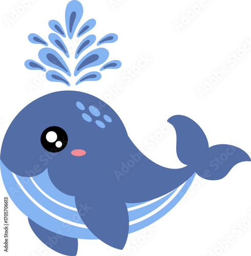 cute whale dolphin fish with splash water vector cartoon illustration