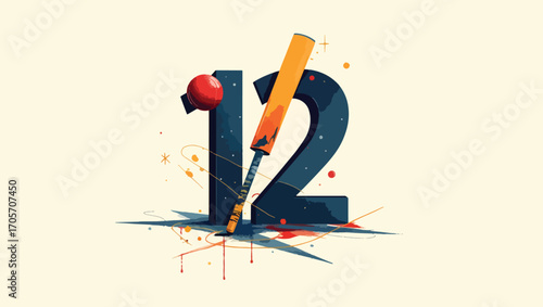 Adobe Illustrator Artwork Cricket sport cricket sport image depicts a poised player balancing on number twelve ready to strike.

