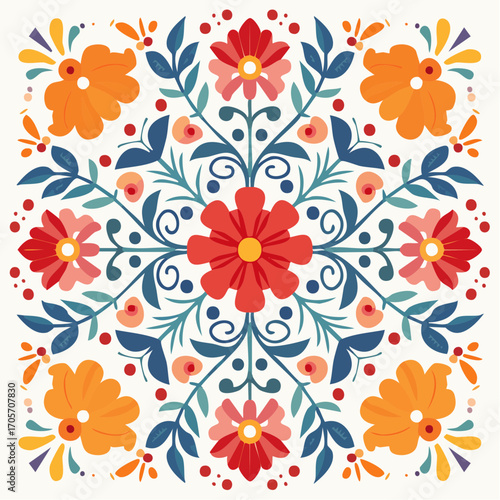 Vibrant Floral Cross Stitch Pattern With Orange And Red Flowers