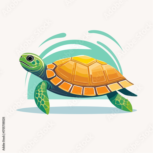 Pixel Art Sea Turtle with Green and Orange Shell on Turquoise Background