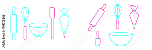 Baking Tools Set: Rolling Pin, Whisk, Bowl, Spatula, Piping Bag Graphics