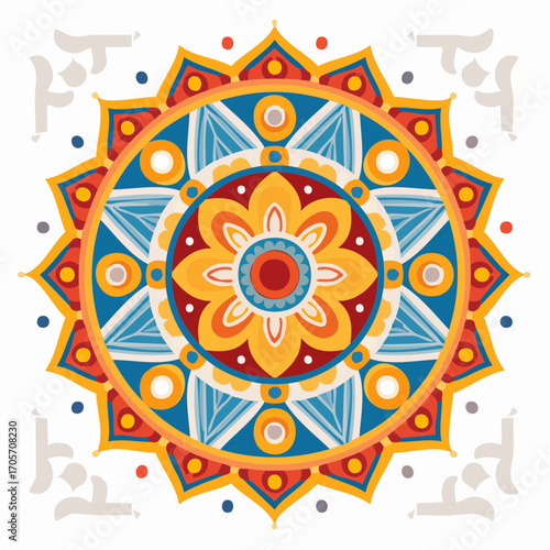 Colorful Ornate Mandala on White Background
