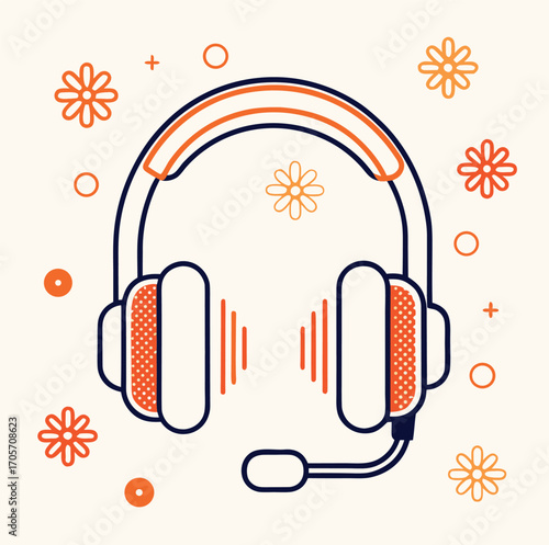 Vector illustration of a music cloud with headphones, an abstract concept design