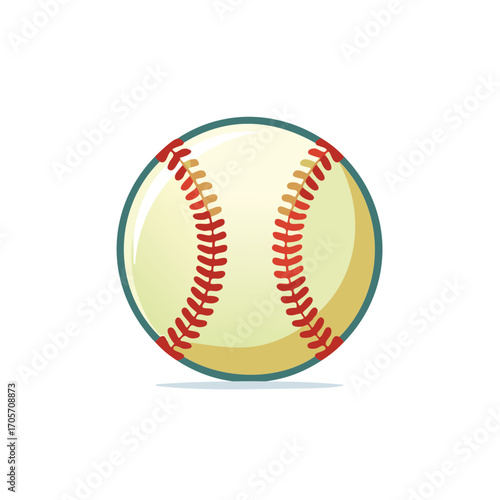 Vibrant cartoon baseball illustration with classic red stitching and glossy texture