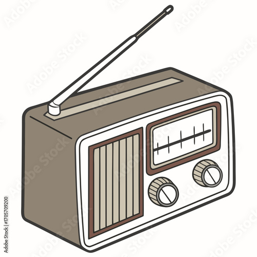 Vintage retro radio with a telescopic antenna and tuning dial isolated on a white background vector illustration