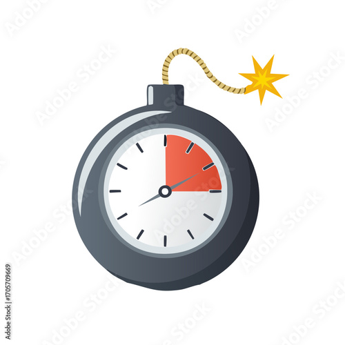 Cartoon time bomb with fuse and explosive spark nearing detonation