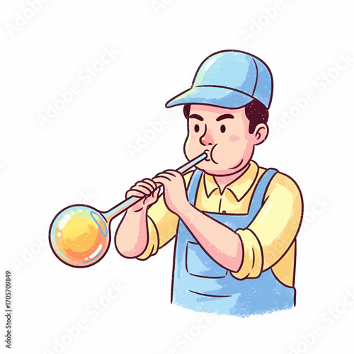 Glassblowing Craftsman Shaping Molten Glass with Skill