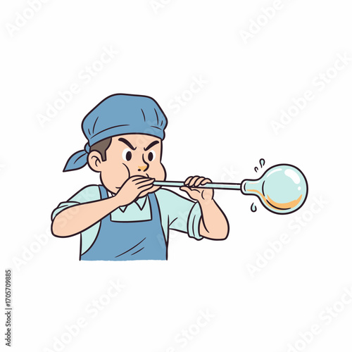 Illustration of a dedicated artisan practicing the traditional craft of glassblowing in a workshop