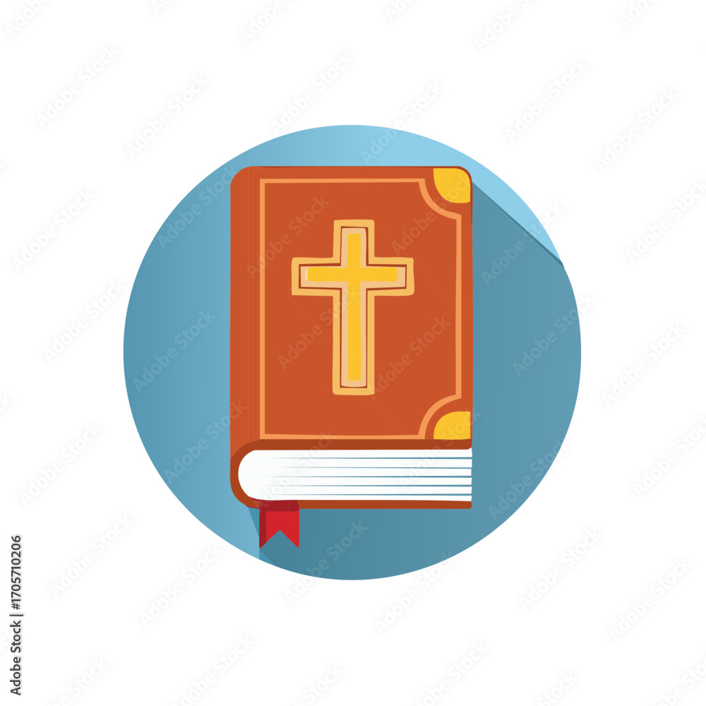 Obraz premium Flat design illustration of a traditional religious book featuring a prominent golden cross symbol on its cover