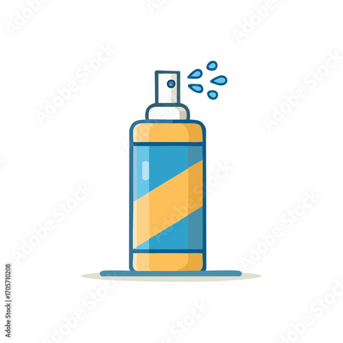 Aerosol Spray Can with Water Droplets in Vector Style.  Spraying motion illustration  for home care or hygiene products.