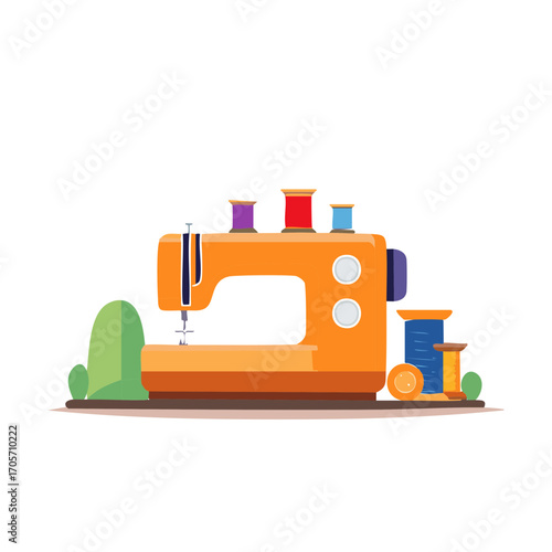 Sewing Machine with Thread Spools Crafting Concept Arts and Handiwork Equipment Needlework