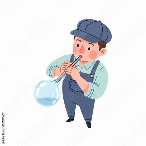Illustration of a glassblower skillfully crafting a glass bubble with precision and focus