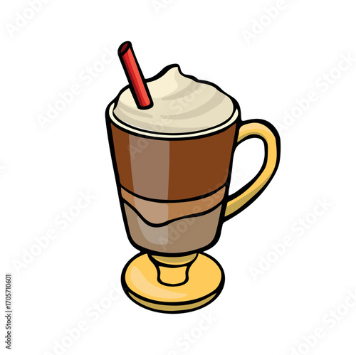 Coffee with foam in a glass drink vector illustration