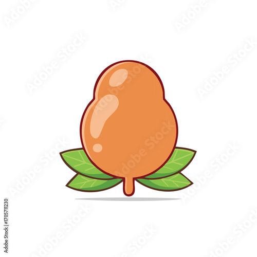 Fresh Loquat Fruit with Green Leaves, Healthy Eating Cartoon Design, Sweet and Juicy