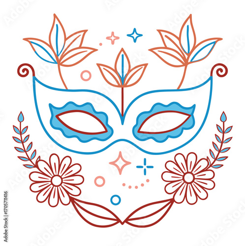 Black and white carnival mask vector illustration with flower and butterfly tattoo design for a woman's face