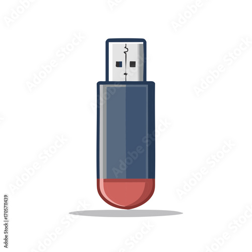 Stylized USB flash drive with blue and red casing and metal connector