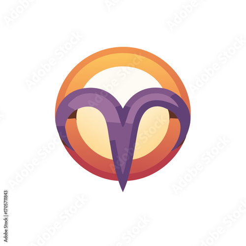 Stylized Aries Zodiac Symbol with Gradient Circle Background