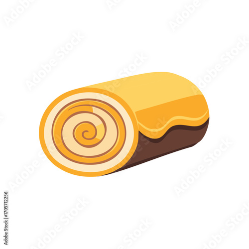 Swiss Roll Cake with a Sweet Filling and Chocolate Base Dessert Vector Graphic