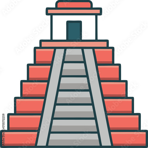  Vector icon of an ancient Mesoamerican stepped pyramid with seven rectangular tiers.