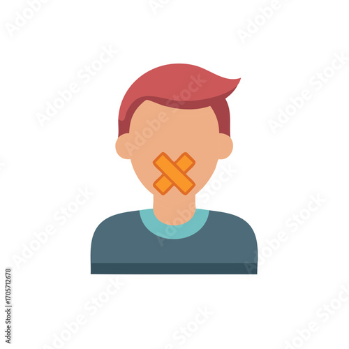 Person with mouth taped shut symbolizing silence censorship or no speaking