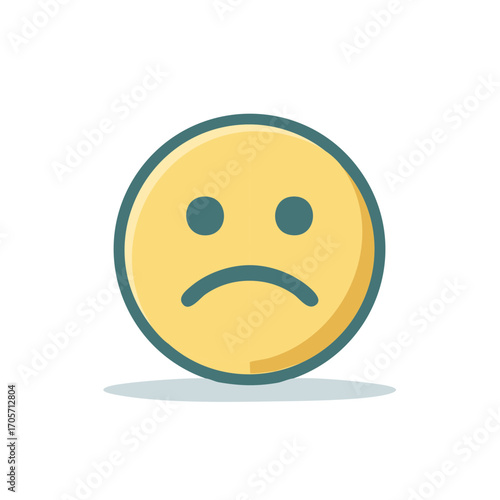 Yellow sad face emotion with a frown and a flat style, depicting sadness and sorrow