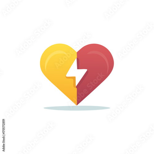 Broken Heart with Lightning Illustration Representing Heartbreak or Emotional Pain and Healing