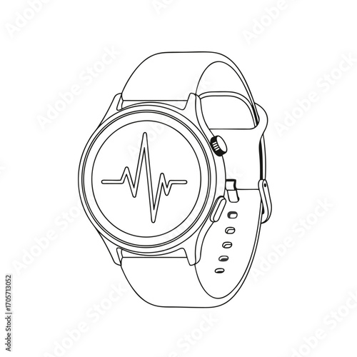 Outline vector of a smartwatch with heartbeat line