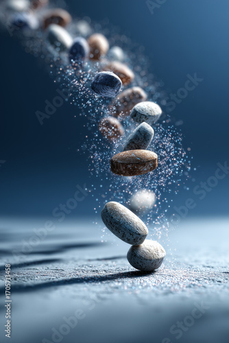 Pills transforming into digital particles, medical innovation concept