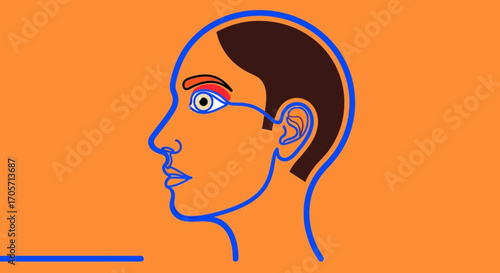 Stylized Human Head Profile with Visible Eye and Ear.