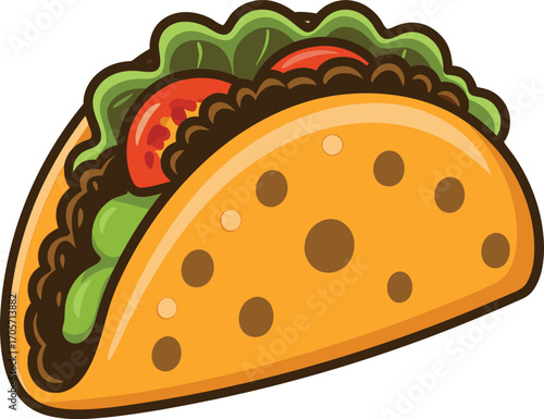 Taco Icon  with a crispy shell, filled with lettuce, cheese, and meat, vibrant and appetizing, food icon.