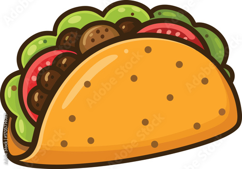Taco Icon  with a crispy shell, filled with lettuce, cheese, and meat, vibrant and appetizing, food icon.