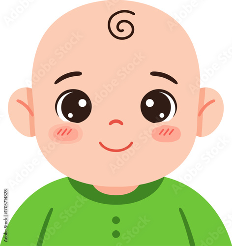 Cartoonish Flat Design Cute Little Baby Face Smiling Character Illustration