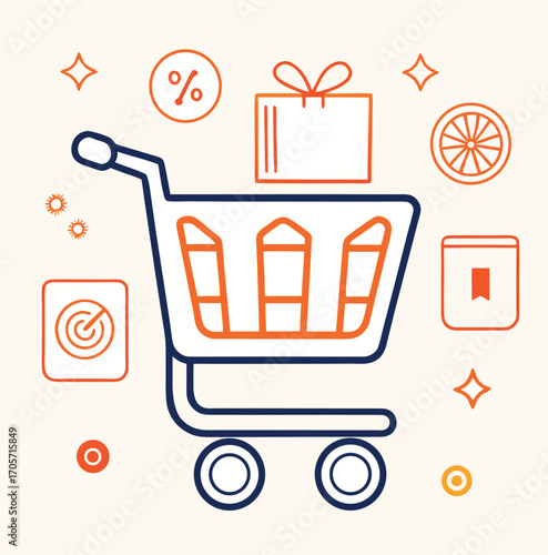 A vector set of shopping cart icons and symbols for e-commerce and retail businesses