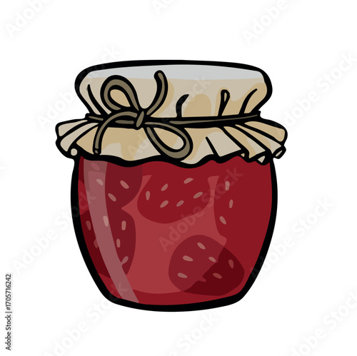 Jar of strawberry jam food vector illustration